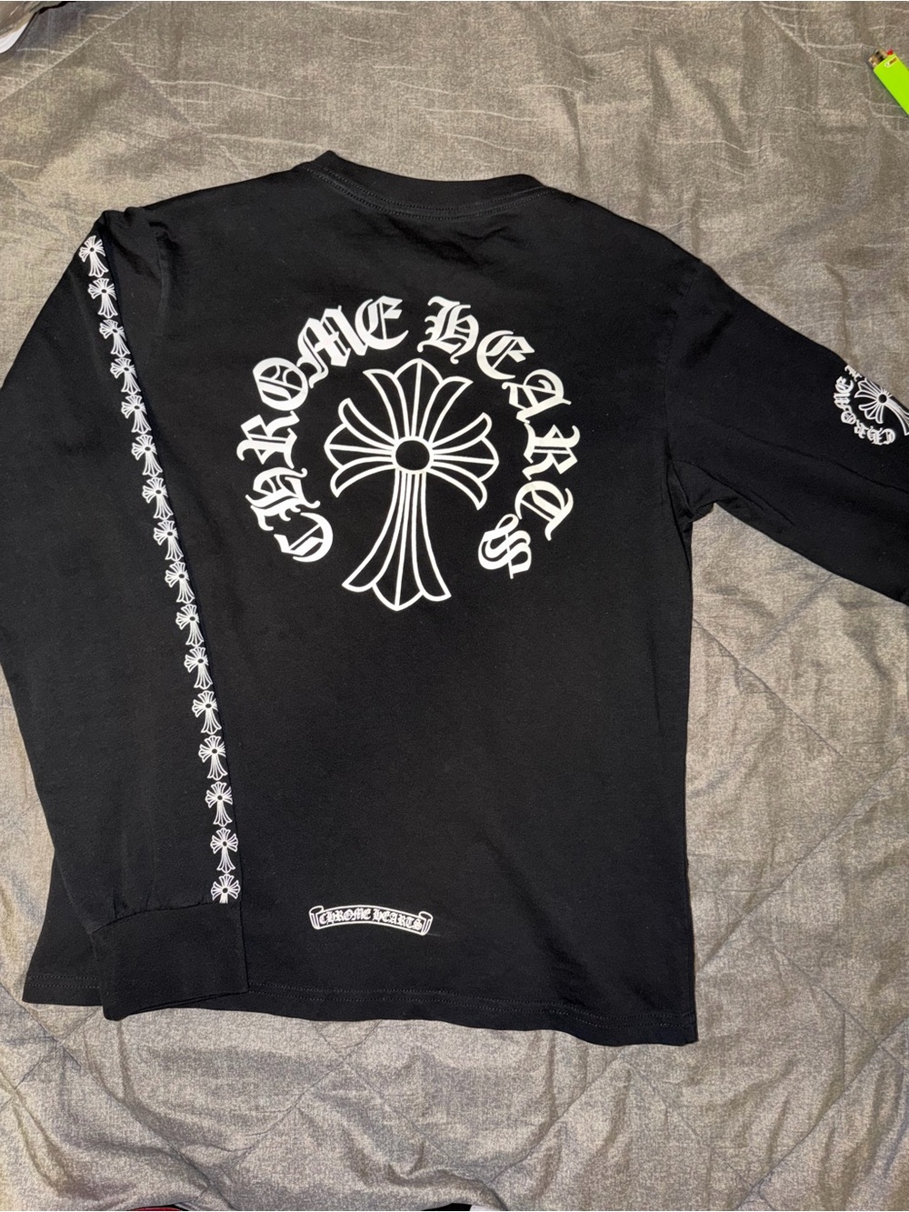 Chrome Hearts Black Long Sleeve Tee with White Cross Motif